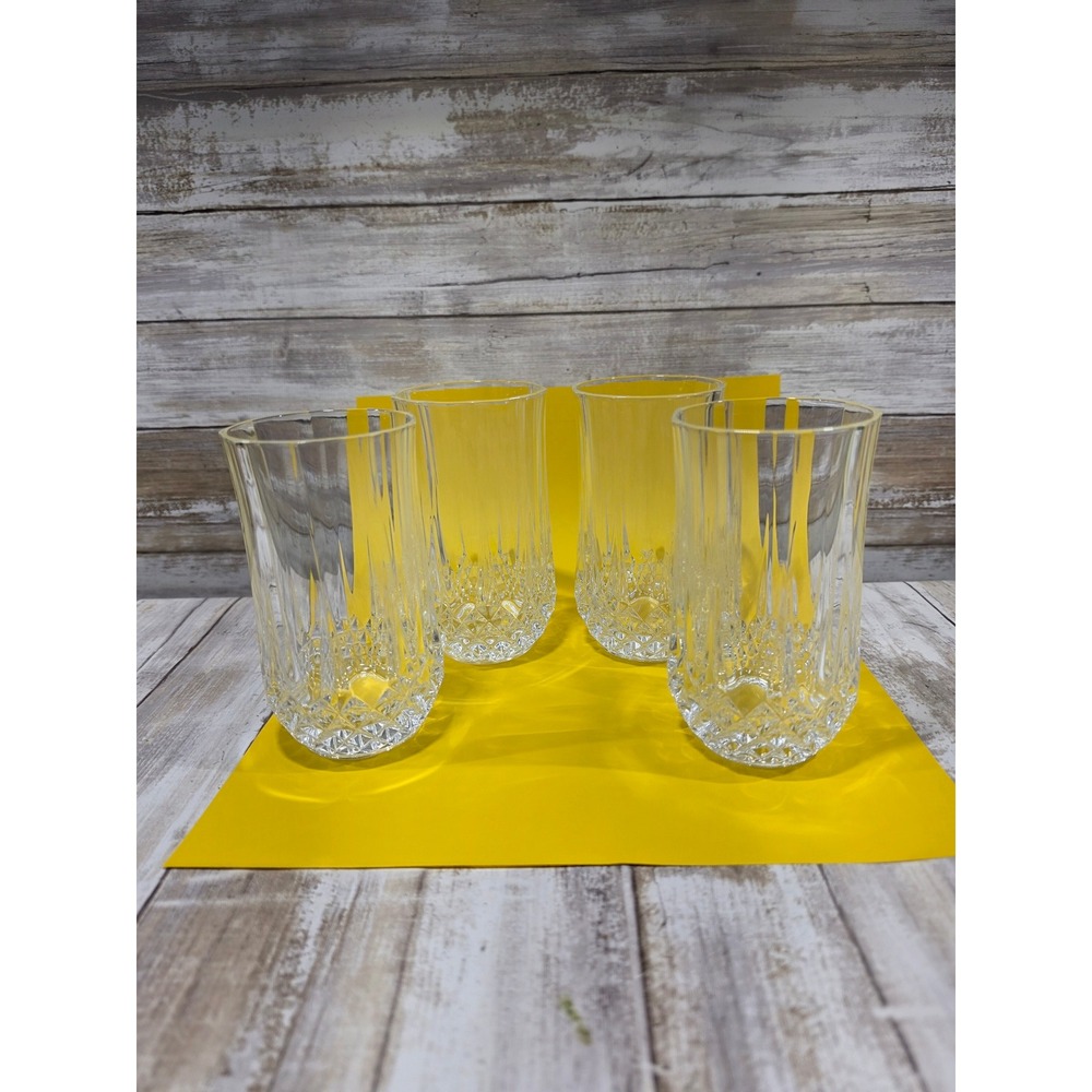 Set of 4 Crystal Highball Glasses Diamond Cut Vertical Fluted Tall Tumblers 5.5"